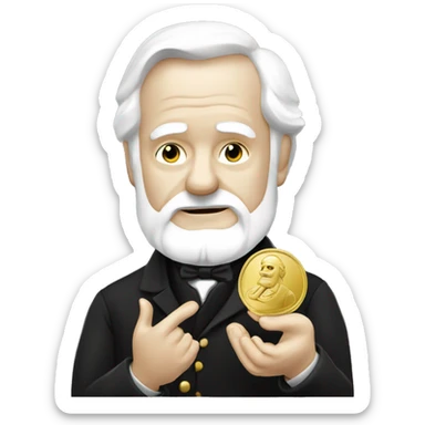 Victor Hugo holding a gold coin in his hand sticker