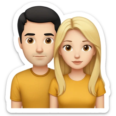 husband is heating her wife ￼ husband with black hair and mustard and bristle. wife with long golden blonde hair￼ sticker