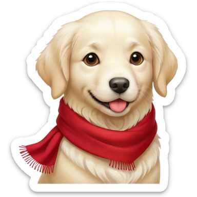 A white golden retriever with a red scarf sticker