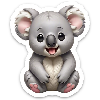 Cinematic Cute Yawning Koala Portrait Emoji, Head tilted slightly with a dramatic, wide-open yawn, showcasing a soft, downy grey fur with drooping ears and round eyes barely open in drowsy contentment, Simplified yet irresistibly adorable features, highly detailed, glowing with a soft, cozy glow, high shine, relaxed yet expressive, stylized with a touch of gentle whimsy, bright and endearing, soft glowing outline, capturing the essence of a sleepy yet affectionate koala, so drowsy it feels like it could stretch out of the screen and curl up for a nap! sticker