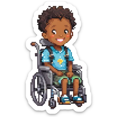 black child in wheelchair, smiling, happy sticker