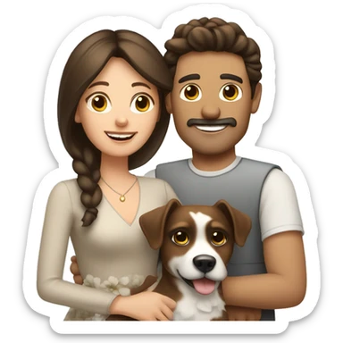 Brunette husband and wife with small white and brown dog sticker
