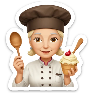 Old femaleChef trying multiple scoops of gelato sticker