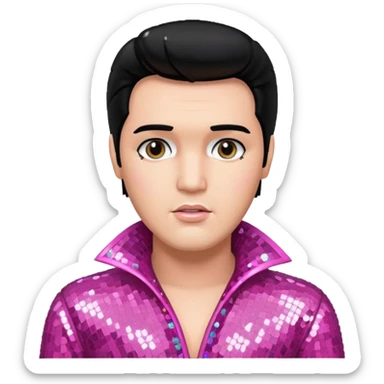Elvis Presley with black hair, pink sequin outfit sticker