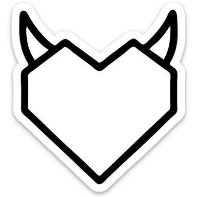 Minimalist devil heart icon with a geometric heart with sharp horns, red and black colors. White background with a rainbow shadow for pride. sticker