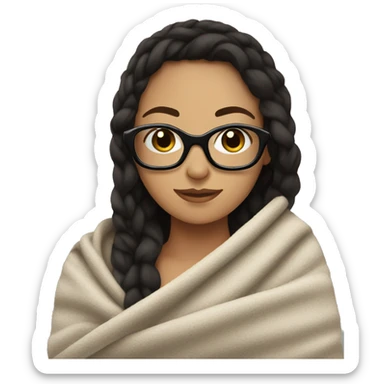blanket wrapped around a brunette girl with black glasses sticker