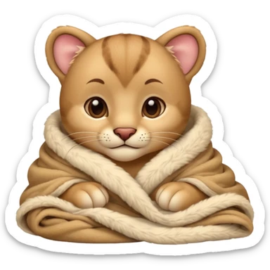 Cozy cougar cub in blanket sticker