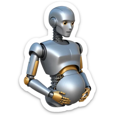 Pregnant male robot emoji. Profile view. Facing left. Square head. 2d. Animated style- not CGI. sticker