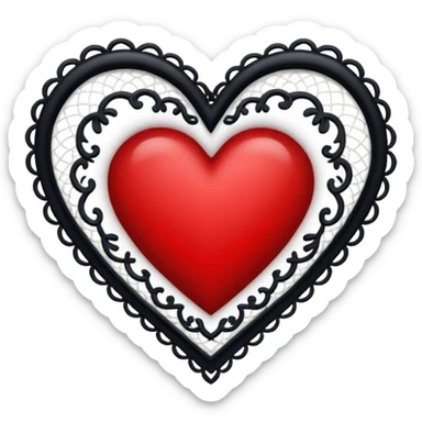 black heart with red center and white lace sticker