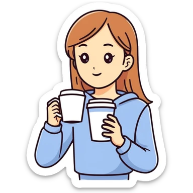 Girl holding coffee cup sticker