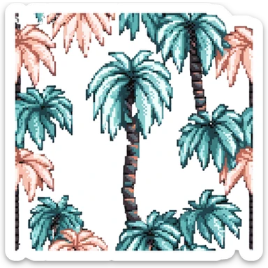 palm tree with pastel teal trunk and pastel peach leaves sticker