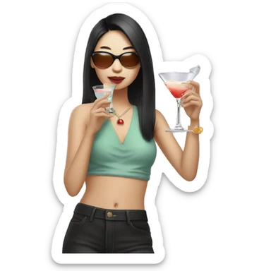 Cool Pretty Asian cool drinking martini sticker