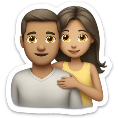 A girl hugs her parents (light skin color, dark hair) sticker