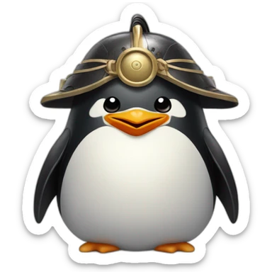 penguin with face wearing samurai helmet with big horns sticker