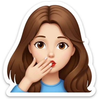 Girl with brown long hair sending a kiss sticker