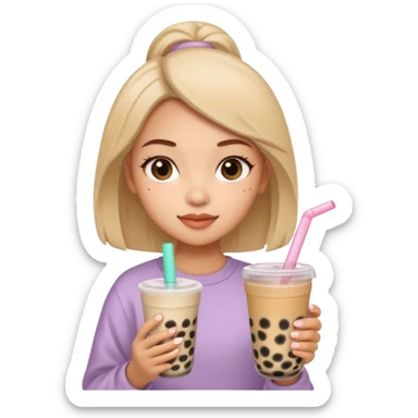 Una chica haciéndose la skincare y tomándose un boba tea  sticker
