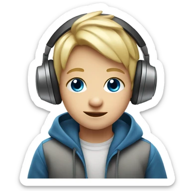 Cubby, blonde, little kid with blue eyes and has headphones on sticker