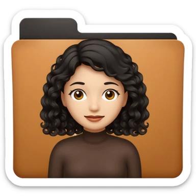 A **simple emoji-style icon** of a **black transparent plastic folder**, sleek and minimal, with **rounded corners**, subtle translucency, soft shading, and a **small logo of a canela-skinned latina with curly black hair** on the front.
 sticker