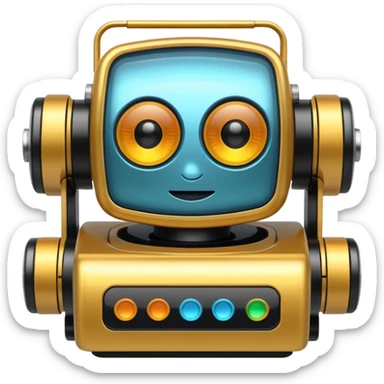 small animated AI machine vision device with moving elements, lively and expressive style sticker