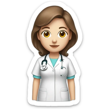 white midwife with brown hair, stethoscope, gown and sterile garment sticker