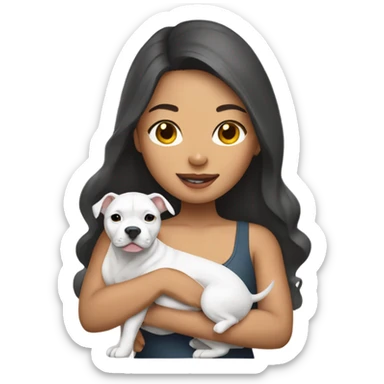 Pretty Filipino woman holding gray pit bull puppy sticker