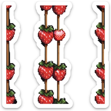 three strawberries on a wooden skewer coated in shiny sugar glaze sticker