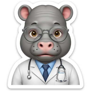 Hippo doctor, glasses, uniform sticker