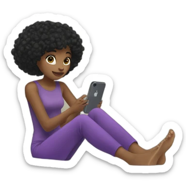 Black haired girl sitting with legs crossed in mirror selfie sticker
