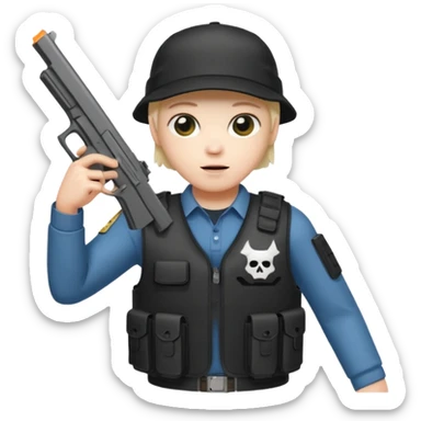 Emoji de fantasmita con una Glock 17 en la mano izquierda, con gorra y un chaleco antibalas  sticker
