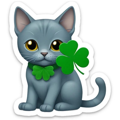 Russian blue cat holding a shamrock in her mnouth sticker
