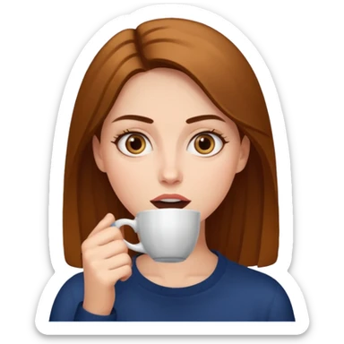 Woman drinking coffee and The edges of the eyes are wide open. sticker