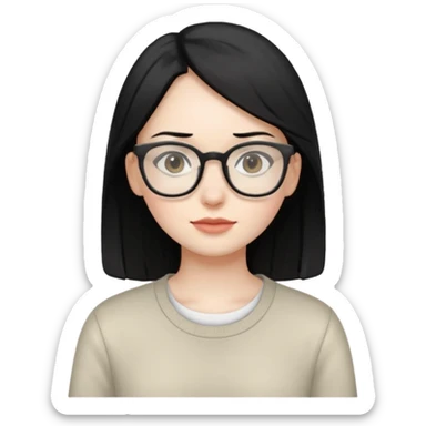 siyah saçlı, beyaz tenli, gözlüklü, basic giyinen bir kiz sticker