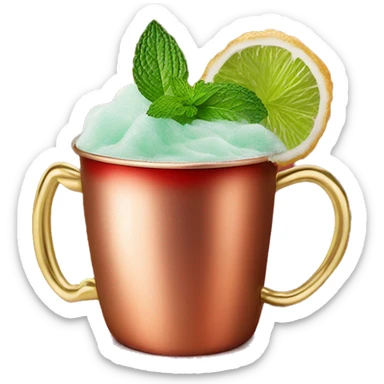 a moscow mule drink in a red cup, ginger foam, and mint leaves on top sticker