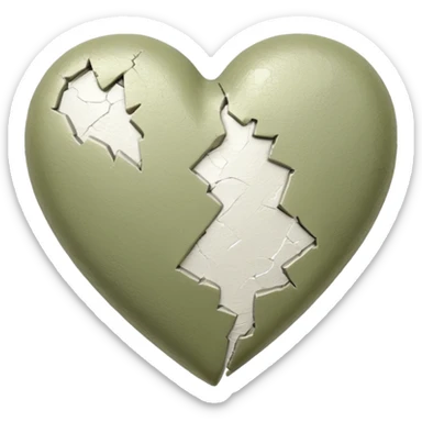 Pale olive broken heart with sparkling white plaster sticker