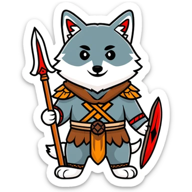 Russian pagan warrior with wolf pelt, spear, ancient Slavic symbols sticker