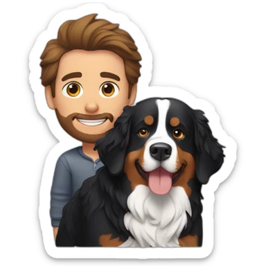 bernese mountain dog with his male owner sticker