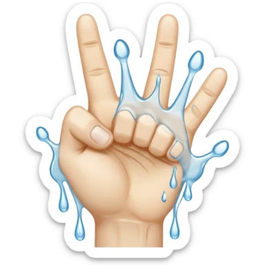 A fist with two middle fingers stretched together out with white water dripping heavily off them sticker