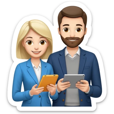 casually dressed stylish husband and wife in their 30ss avatars reviewing their finances together  sticker