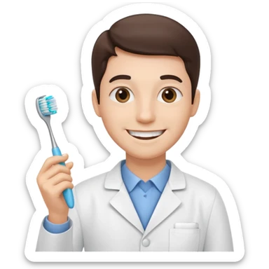 dentist, smiling, holding toothbrush sticker