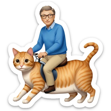 Emoji of bill gates riding a cat sticker