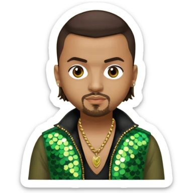 Sean Paul with dark brown hair, olive sequin outfit sticker