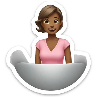 a woman announcing new arrivals sticker