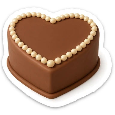 heart-shaped chocolate fondant cake with edible pearls, transparent background sticker