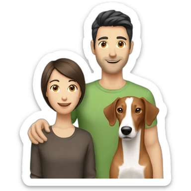 Human white dark hair and brown straight hair gay couple with a podenco sticker