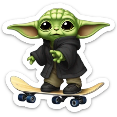 bebe yoda arc-en-ciel qui fait du skate en nageant dans une mer noir sticker