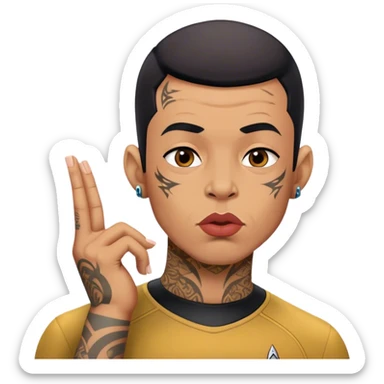 Star Trek guy with tattoos blowing a kiss sticker
