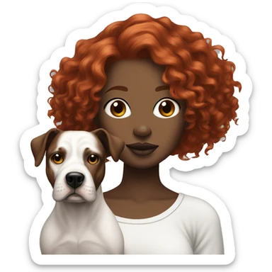 Long Red haired woman with septum piercing holding black and white English Staffordshire dog sticker