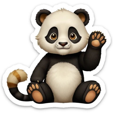 Simba from the cartoon The Lion King as a child, dressed in a panda suit, sitting on his hind legs and waving his front paw like a lucky cat. sticker