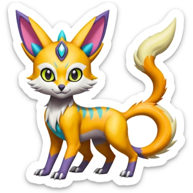 Colorful Meloetta-Lykoi-Renamon-Wargreymon-Pokémon-Digimon-Fakémon-fusion-hybrid-creature sticker