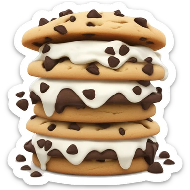 ice cream cookie sandwich.  two chocolate chip cookies, with thick vanilla ice cream inbetween, covered in chocolate chips sticker